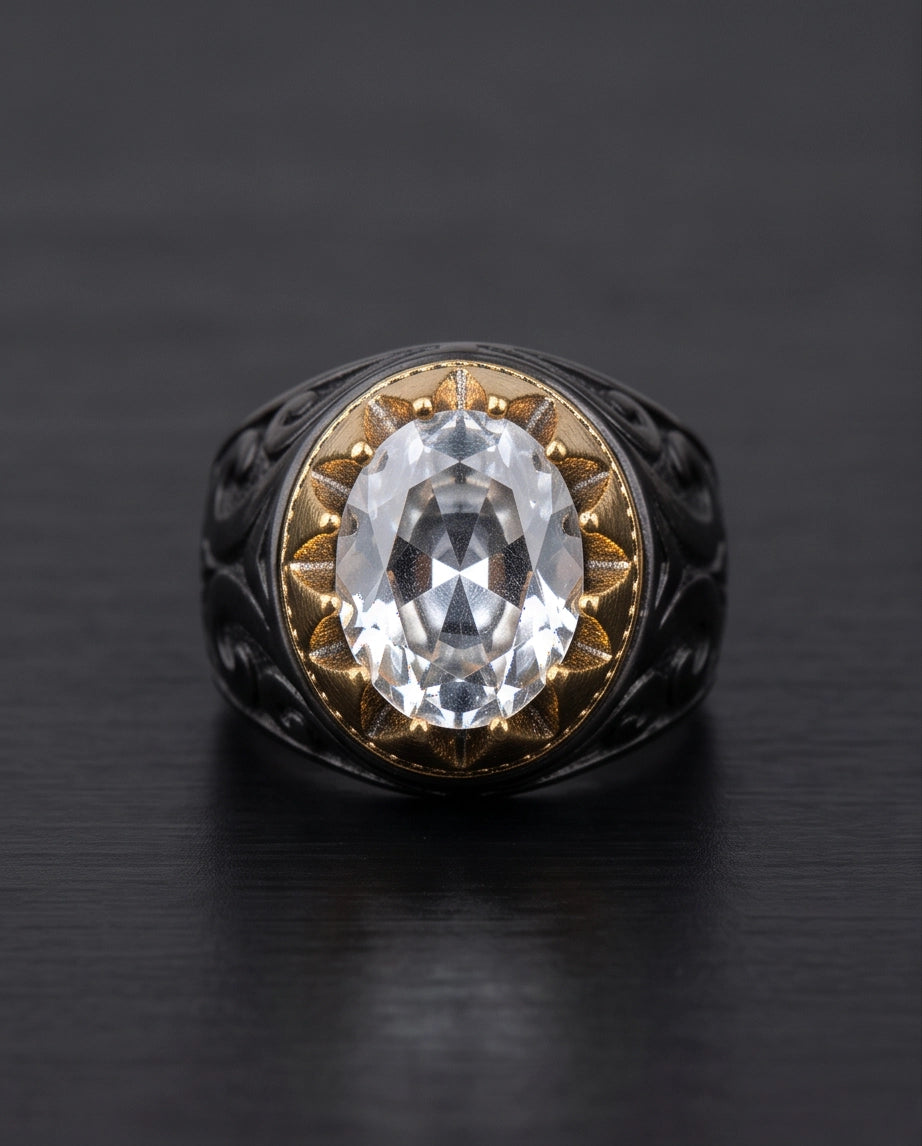 Celestial Solstice Diamond-Cut Signet Ring