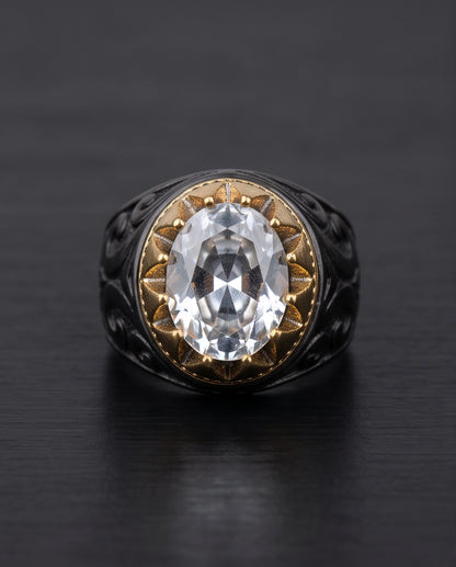 Celestial Solstice Diamond-Cut Signet Ring