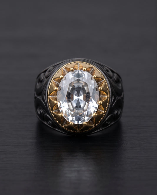 Celestial Solstice Diamond-Cut Signet Ring