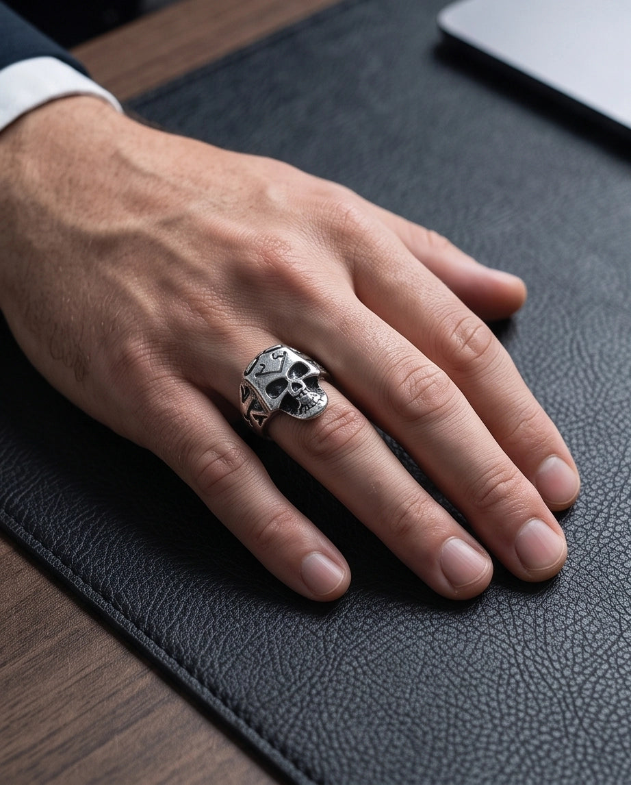 Crowned Tribal Filigree Skull Ring