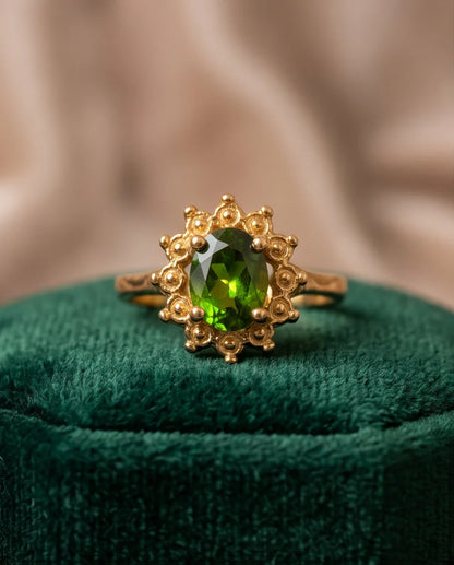 Vintage Gold Oval Peridot Victorian Halo Ring