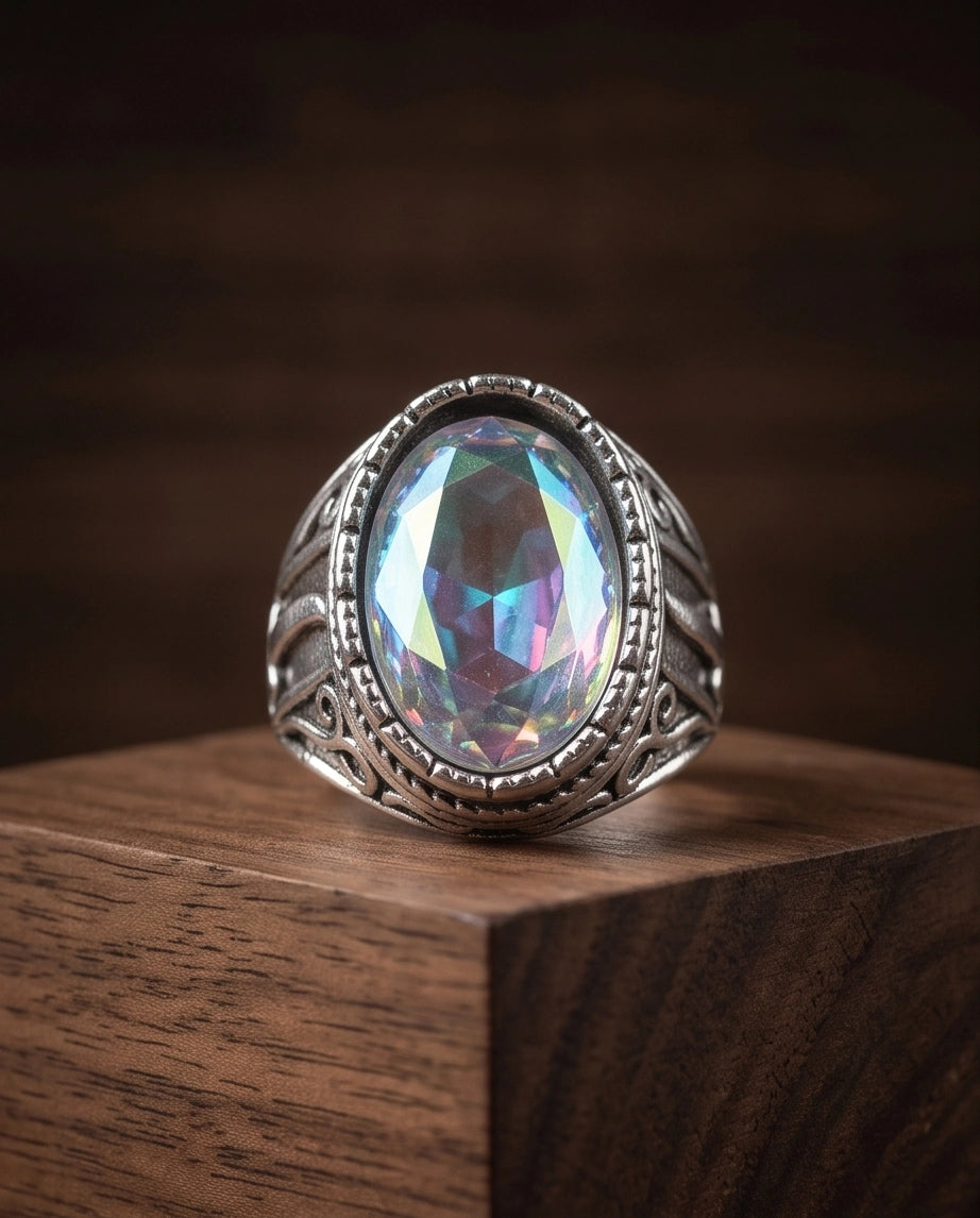 Iridescent Mystic Quartz Silver Ring