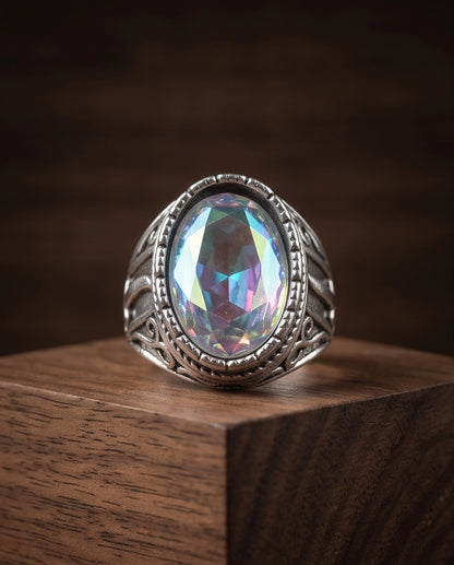 Iridescent Mystic Quartz Silver Ring