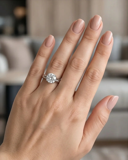 Sterling Silver Integrated Cathedral Round-Cut Moissanite Ring