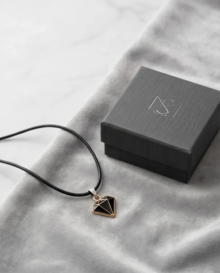Gold and Black Geometric Diamond Necklace