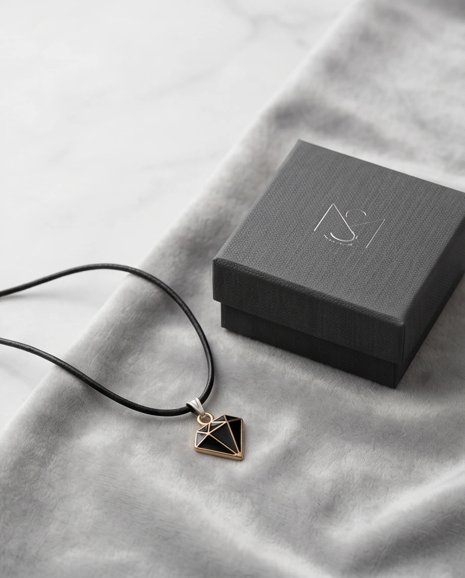 Gold and Black Geometric Diamond Necklace