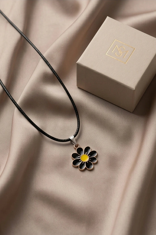 Gold and Black Daisy Pendant Necklace