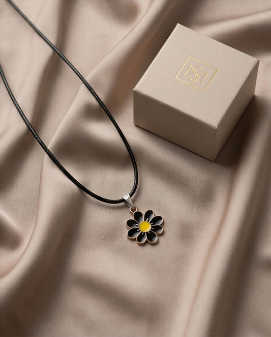 Gold and Black Daisy Pendant Necklace