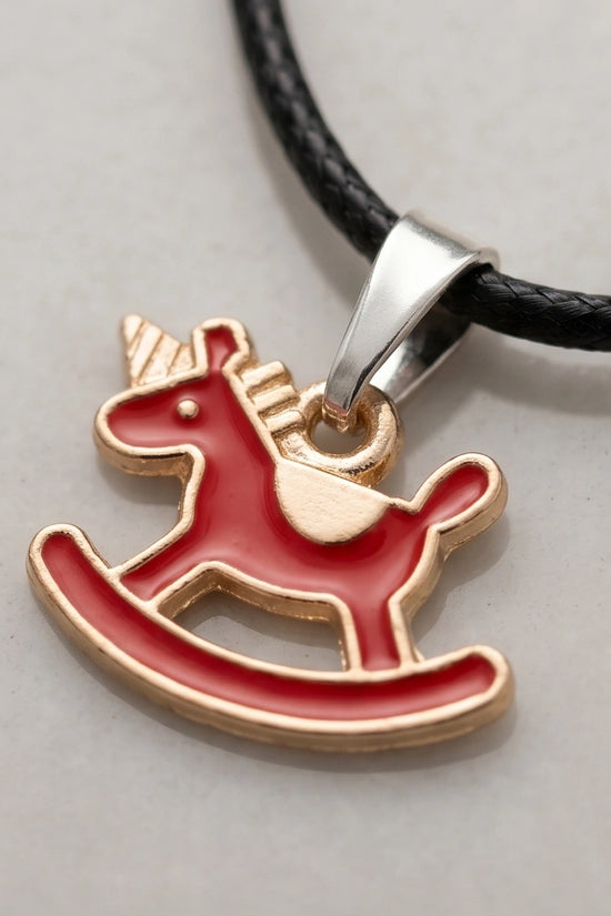 Gold and Red Rocking Horse Necklace