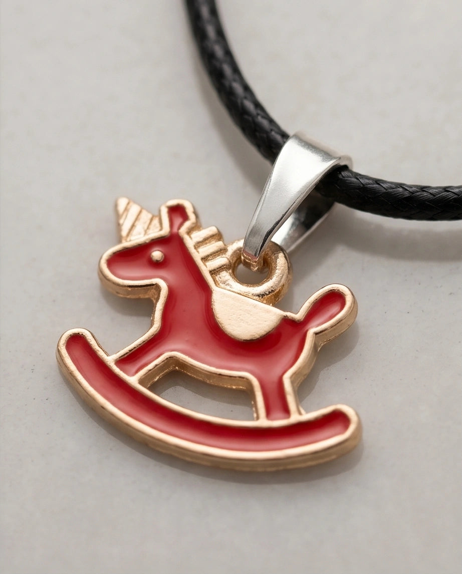 Gold and Red Rocking Horse Necklace