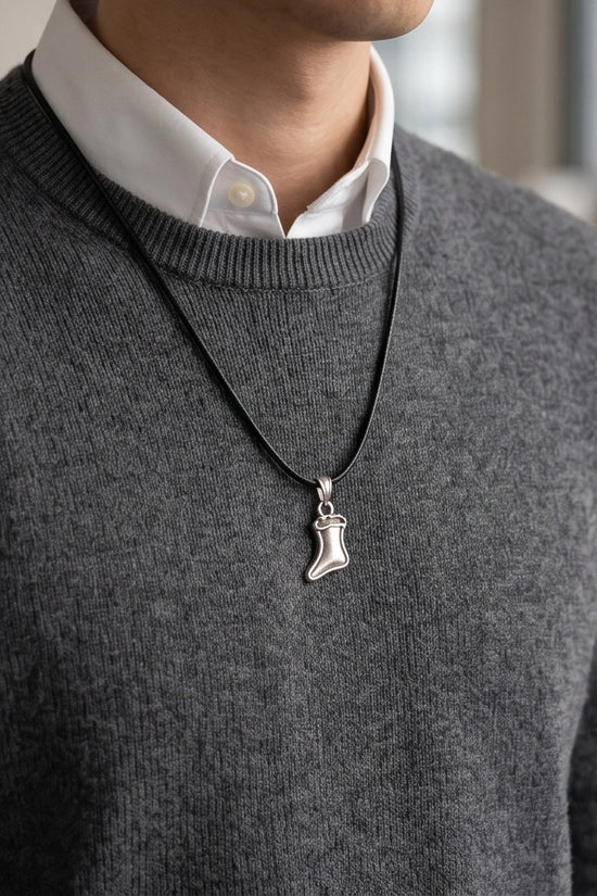 Silver Retro Stocking Pendant Necklace