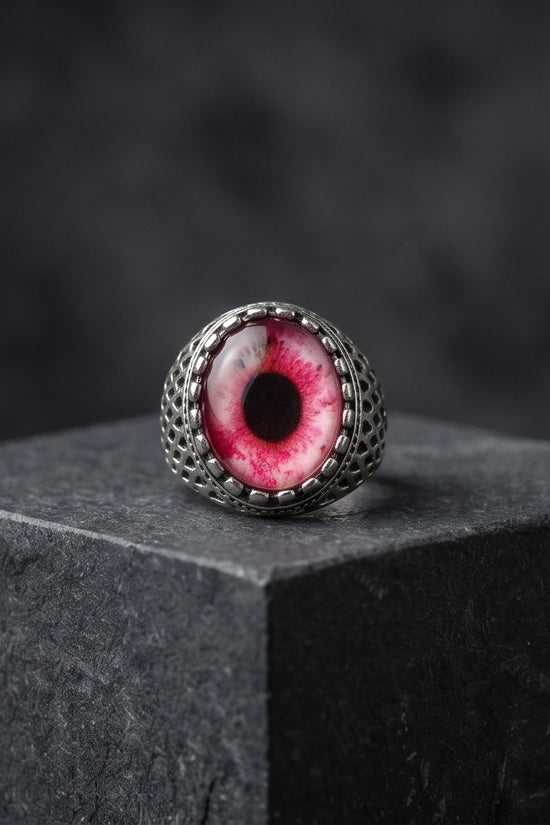 Vintage Sterling Silver Gothic Pink Eclipse Eye Ring