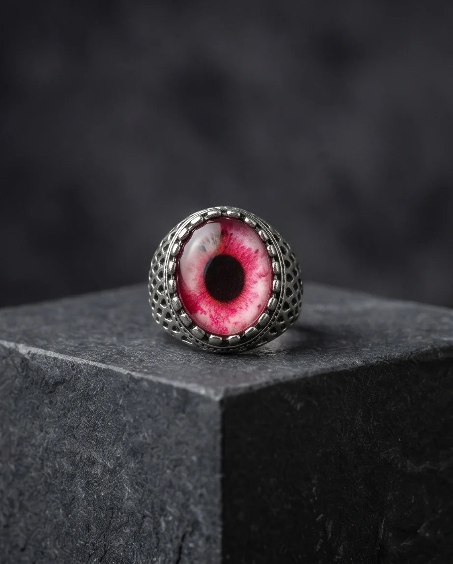 Vintage Sterling Silver Gothic Pink Eclipse Eye Ring