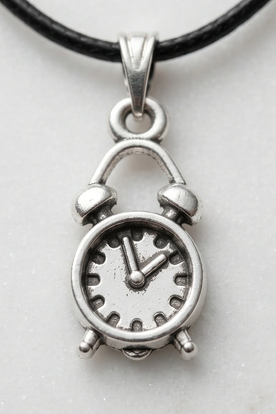 Silver Retro Alarm Clock Pendant Necklace