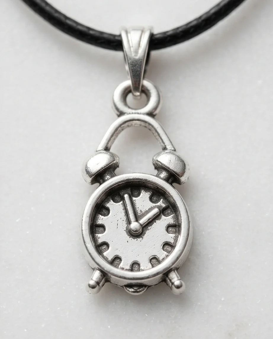 Silver Retro Alarm Clock Pendant Necklace