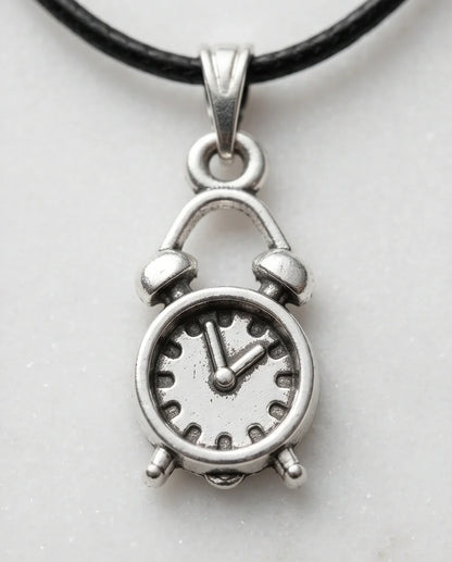 Silver Retro Alarm Clock Pendant Necklace