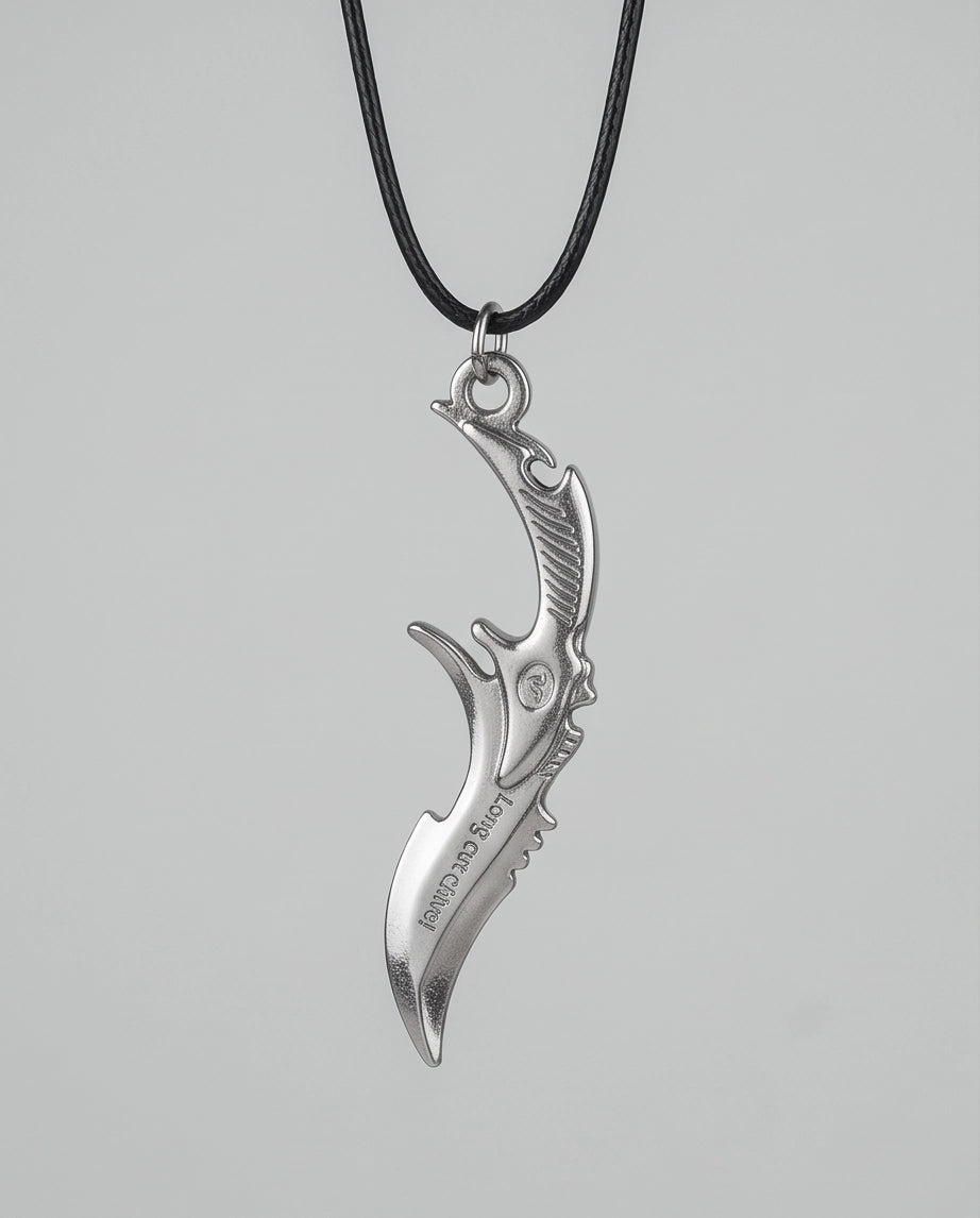 Engraved Silver Curved Dagger Cord Necklace