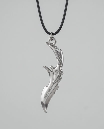 Engraved Silver Curved Dagger Cord Necklace