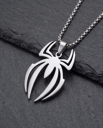 Silver Tribal Spider Emblem Pendant Necklace