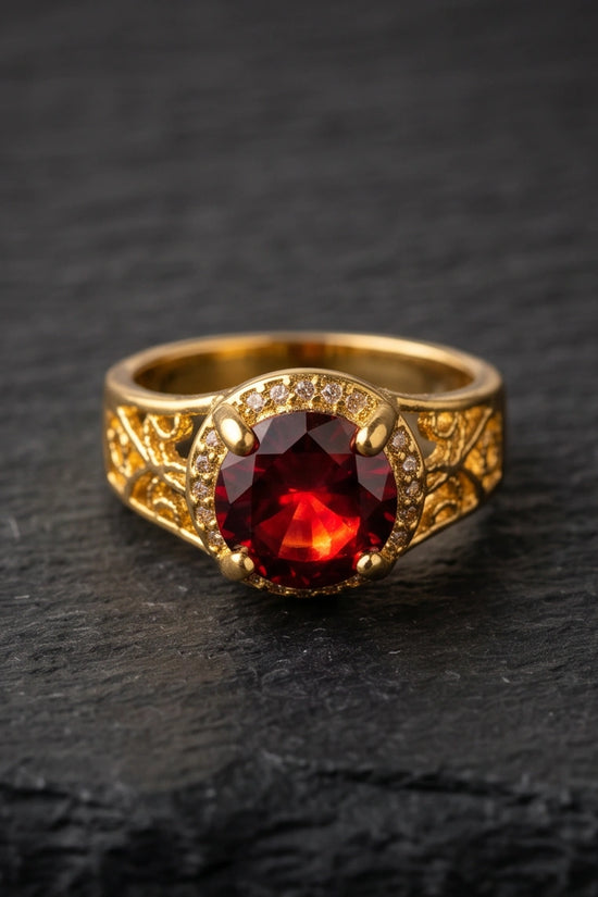Golden Crimson Halo Filigree Ring