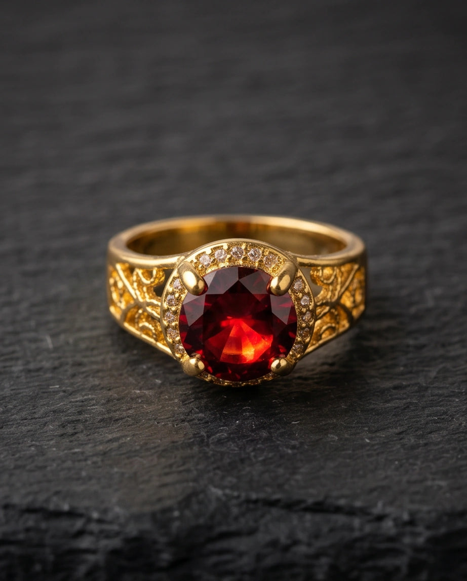 Golden Crimson Halo Filigree Ring