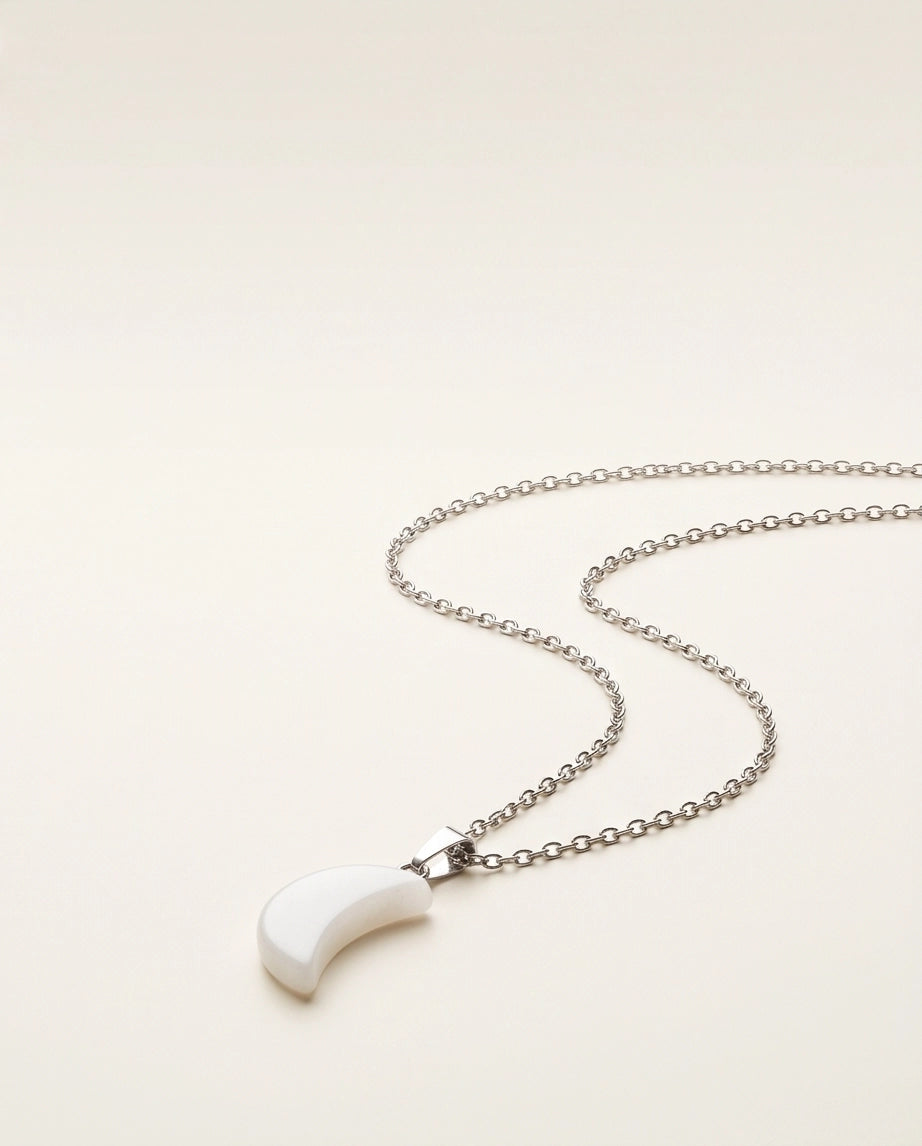 Silver Opal White Crescent Moon Pendant Necklace