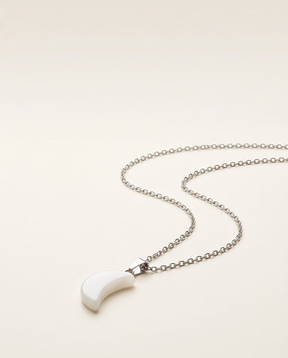 Silver Opal White Crescent Moon Pendant Necklace