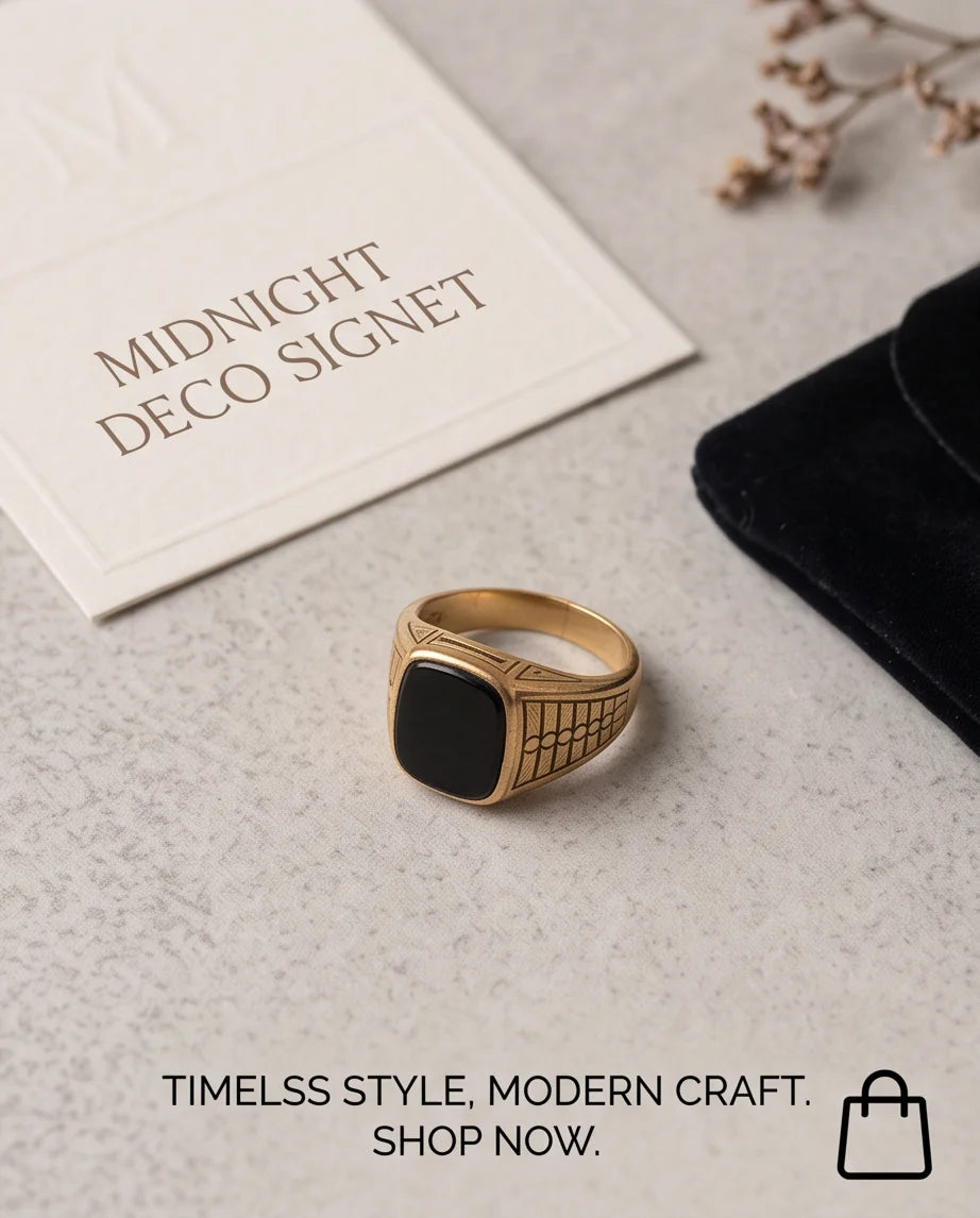 Onyx-Style Cushion Cabochon Geometric Block Gold Ring