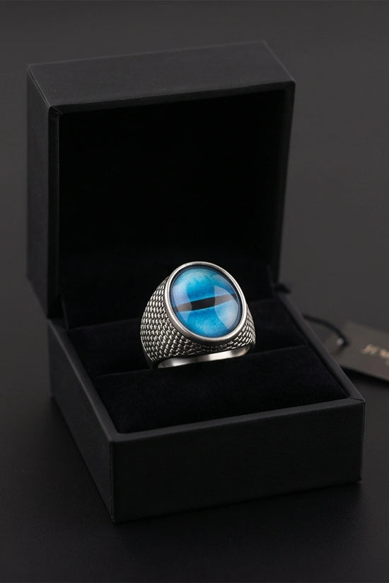 Vintage Sterling Silver Aqua Serpent's Eye Ring