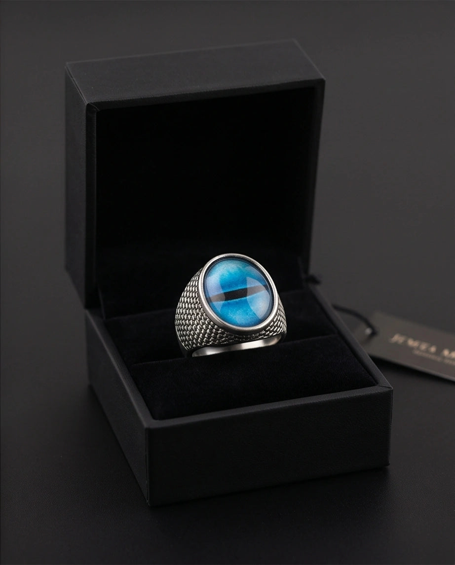 Vintage Sterling Silver Aqua Serpent's Eye Ring