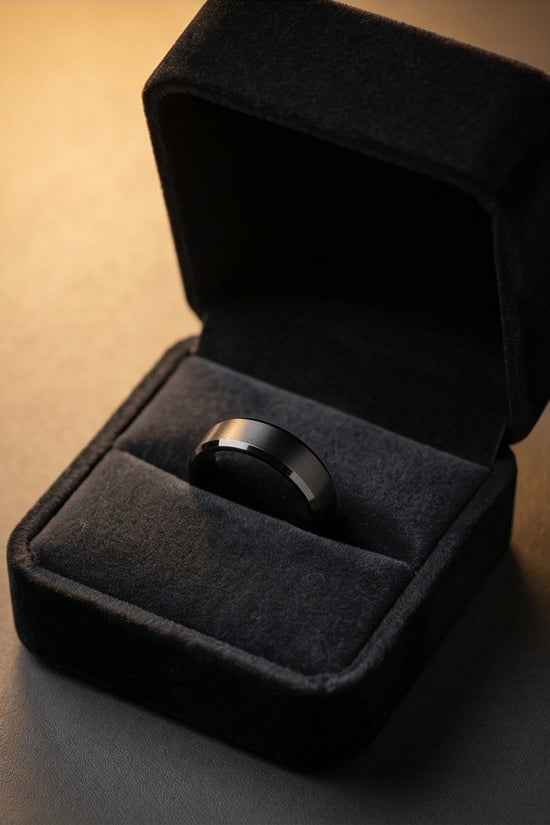 Minimalist Matte Black Beveled Band Ring