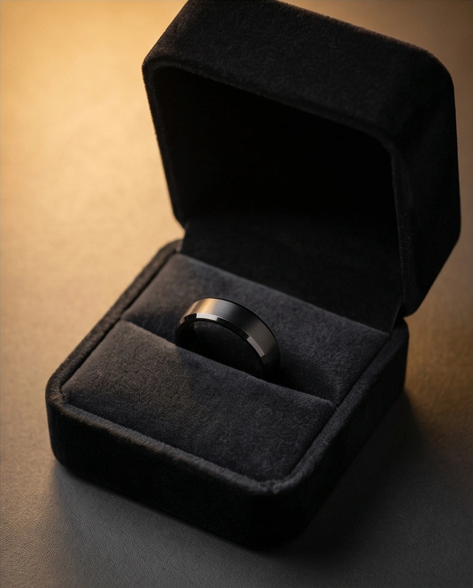 Minimalist Matte Black Beveled Band Ring