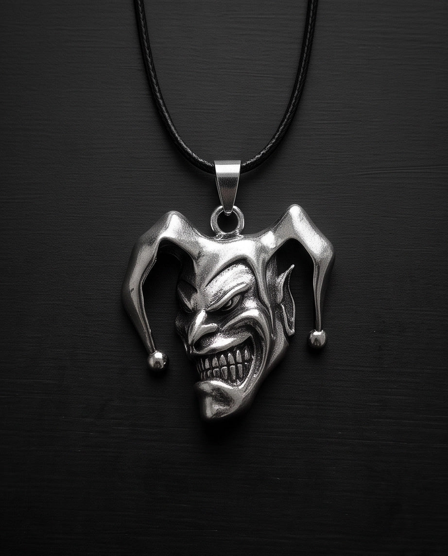 Silver Evil Jester Pendant Necklace