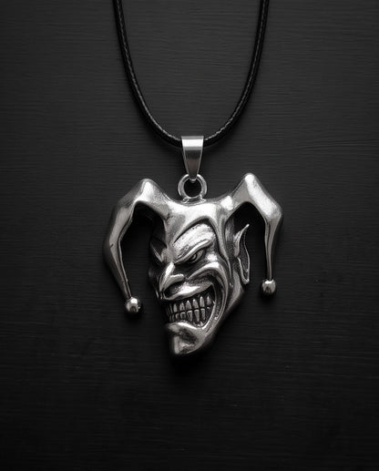 Silver Evil Jester Pendant Necklace