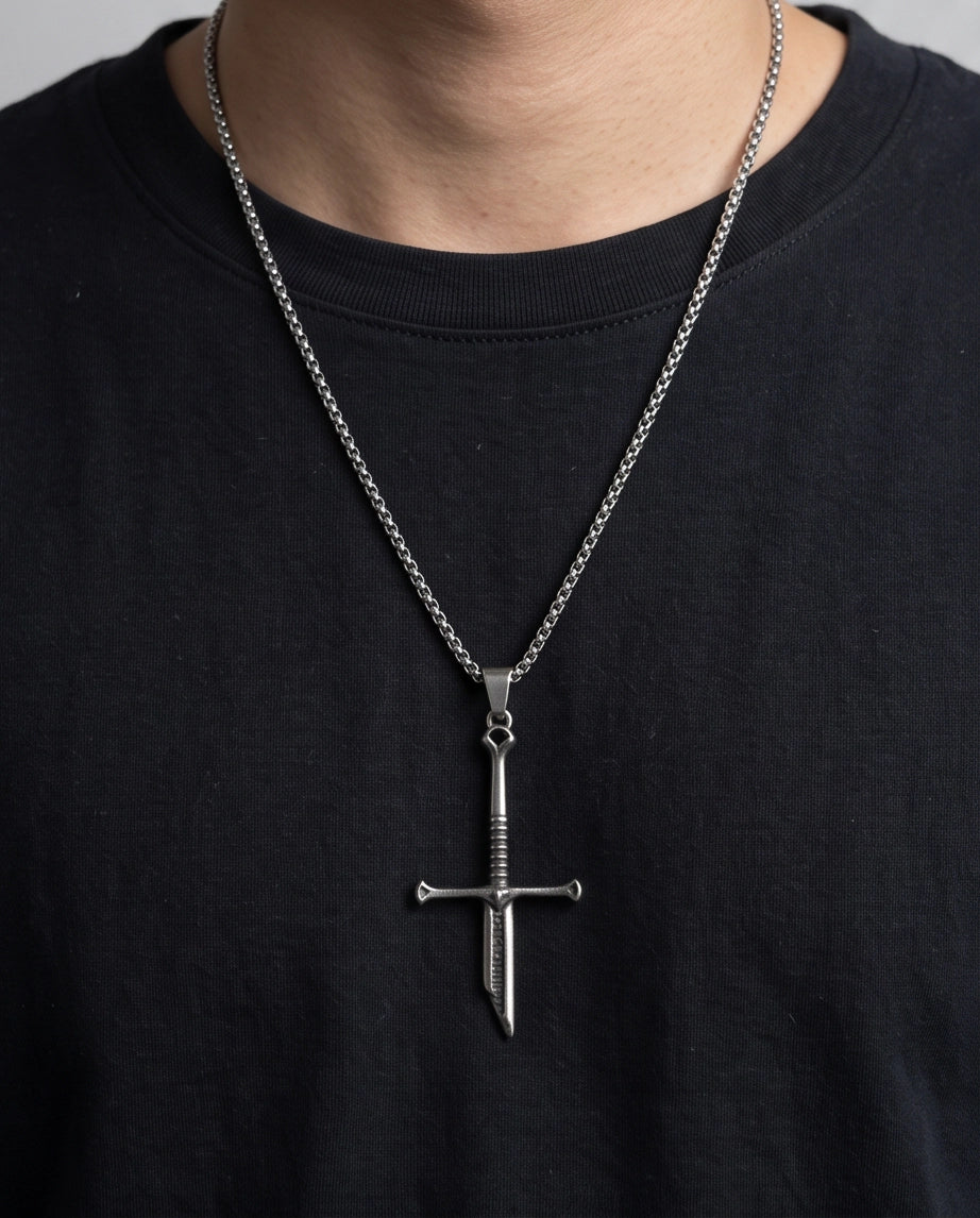 Silver Broken Sword Pendant Necklace