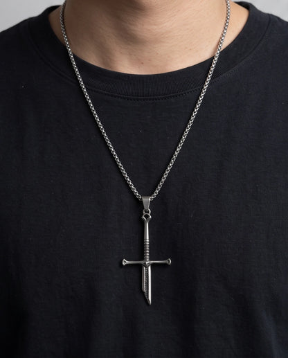 Silver Broken Sword Pendant Necklace