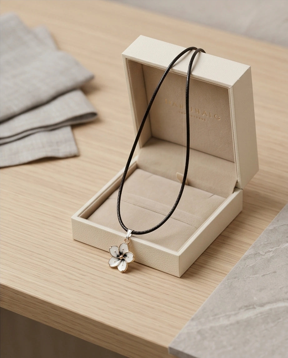 Gold and White Blossom Pendant Necklace