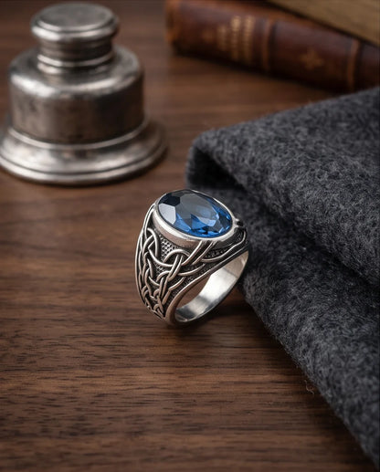 Sapphire Gemstone Celtic Knotwork Silver Ring