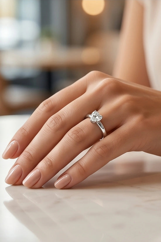 Sterling Silver Heart-Cut Moissanite Solitaire Ring