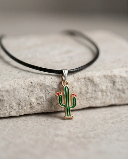 Gold and Green Blooming Cactus Necklace