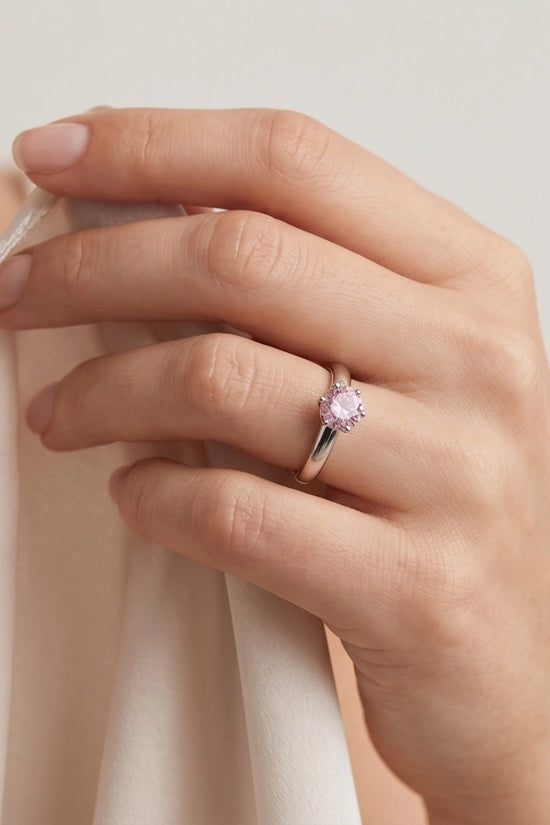 Sterling Silver Classic Round-Cut Pink Sapphire Solitaire Ring