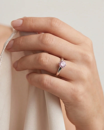Sterling Silver Classic Round-Cut Pink Sapphire Solitaire Ring