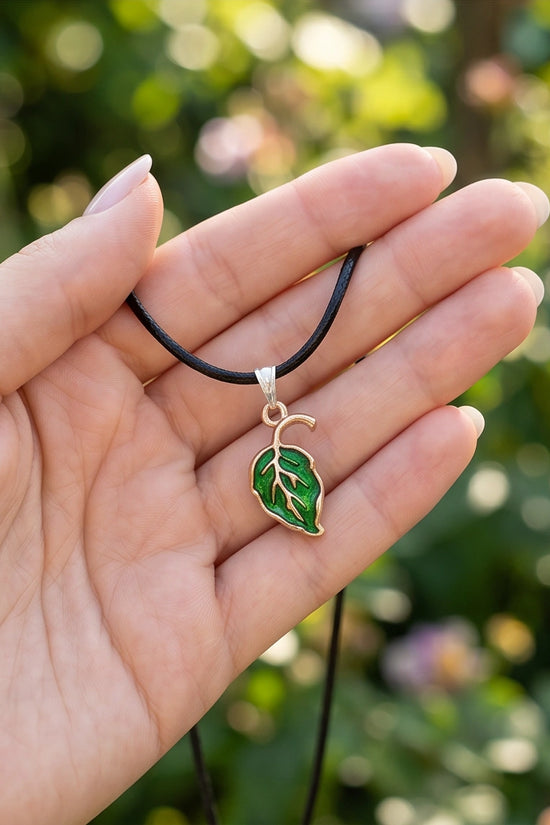 Gold and Green Leaf Pendant Necklace