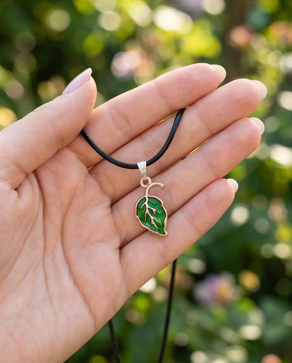 Gold and Green Leaf Pendant Necklace