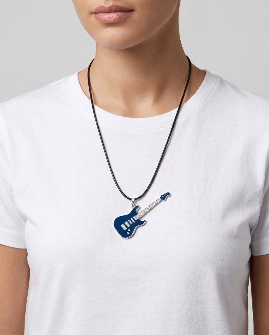 Navy Blue and Silver Electric Guitar Cord Necklace