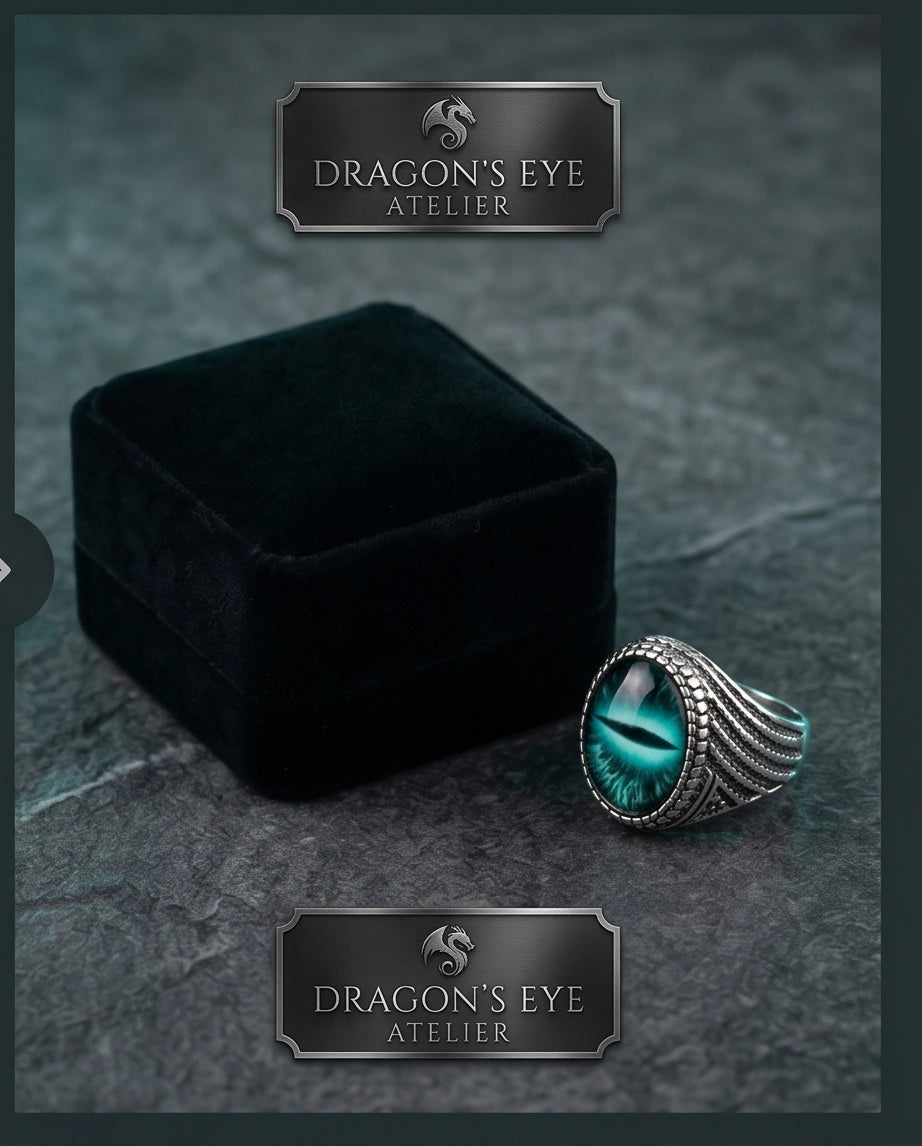 Vintage Sterling Silver Serpent Scale Deep Teal Eye Ring