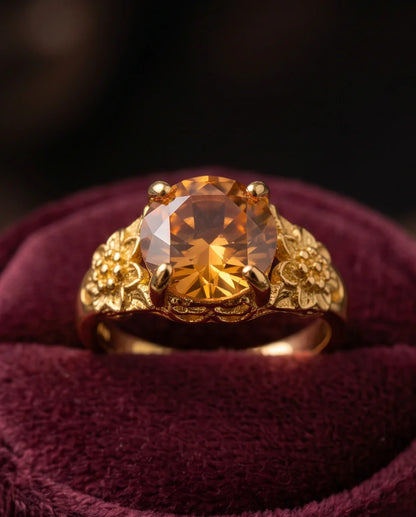Golden Amber Botanical Blossom Ring