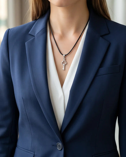 The Secret Keeper: Minimalist Silver Clover Key Pendant Necklace