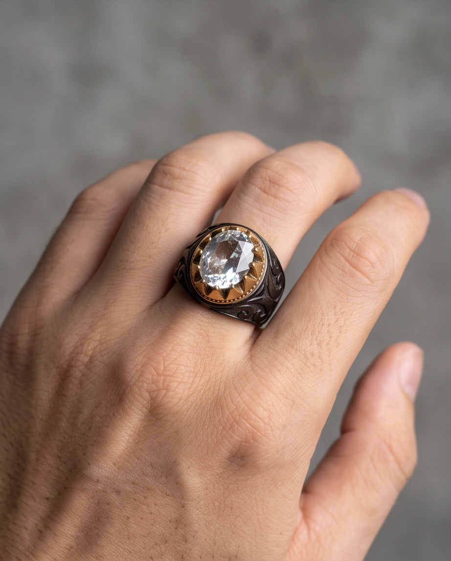 Celestial Solstice Diamond-Cut Signet Ring