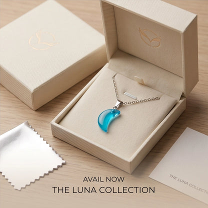 Silver Cyan Crescent Moon Resin Pendant Necklace